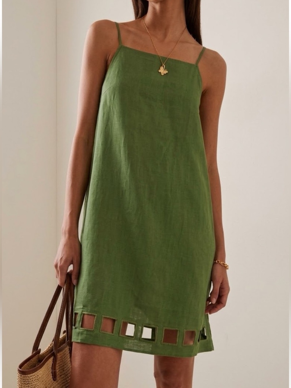 Magaschoni European Linen Blend Green Cut Out Mini Dress XS